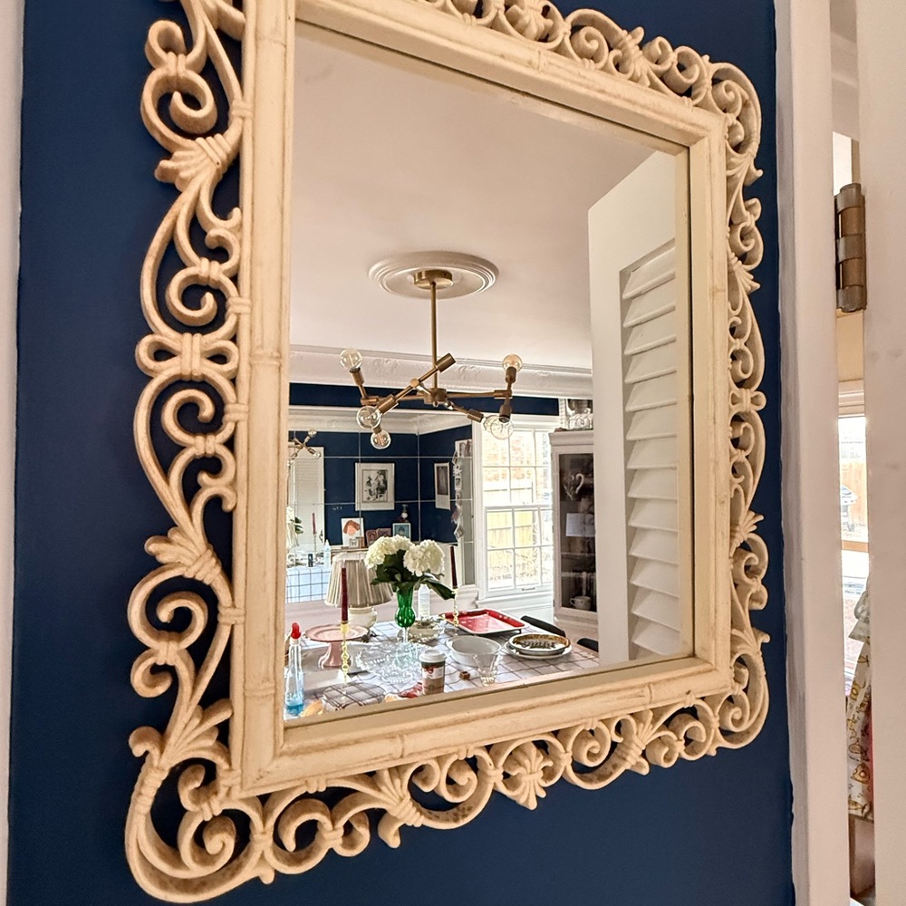 Romantic Vintage Syroco Elegant Cream Scrolls Baroque Style Wall Mirror